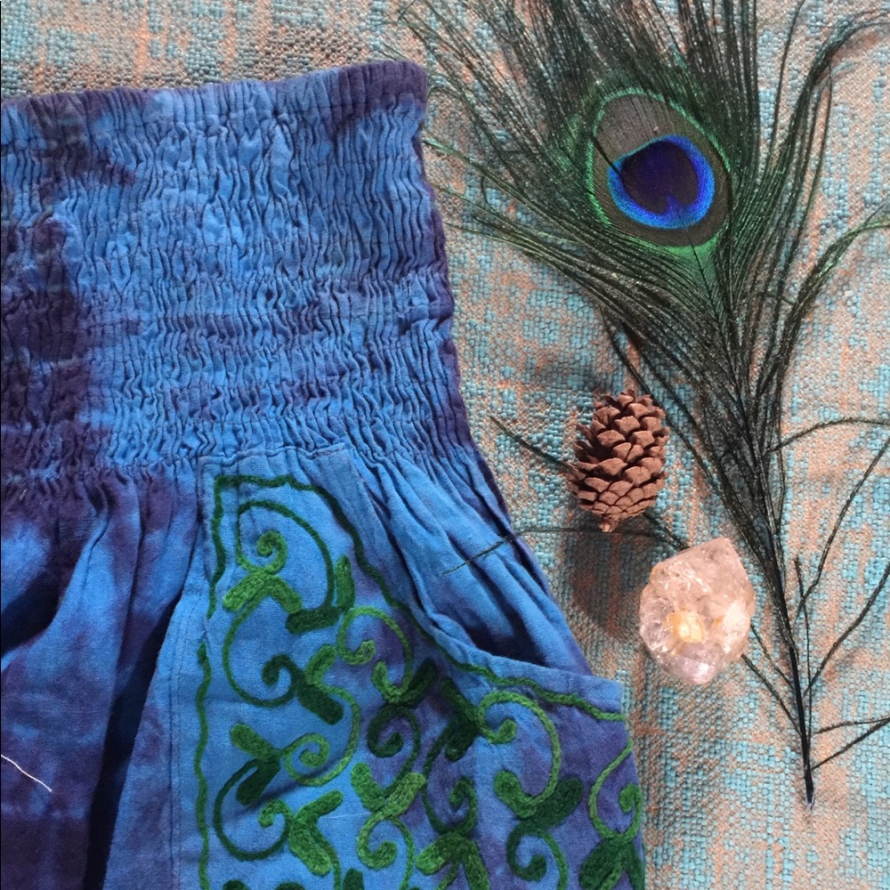 Light/dark blue tie dye harem pants